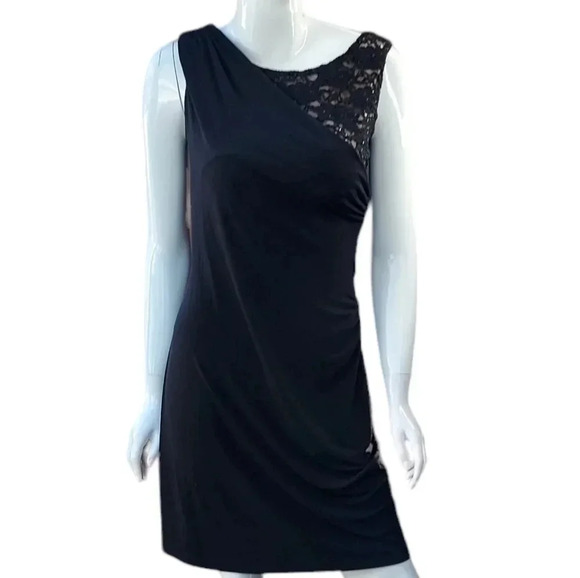 Connected Petite Evening/ Cocktail Dress with Lace on Shoulder In Black Size 8P - Picture 1 of 10